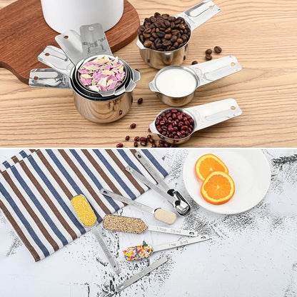 Measuring Cups and Spoons Set, Copper Measuring Cups and Spoons Set for Dry & Liquid, Metric&US 7 Stainless Steel MeasureR Cup&9 Spoon Leveler & Measure Enquivalents for Kitchen & Baking