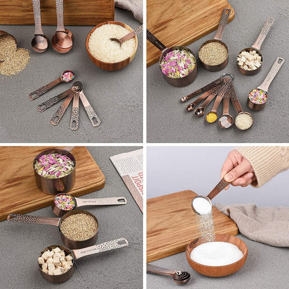 Measuring Spoons Set, 18/8 Stainless Steel Measuring Spoons Set for Dry&Liquid, Metal Metric & US Measuring Spoon with 1 Leveler and Locking Ring for Kitchen & Baking