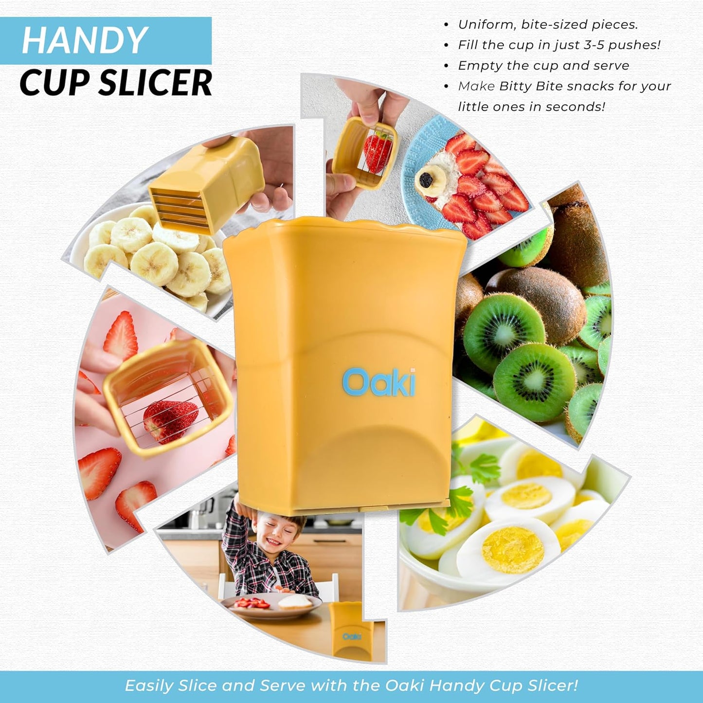 Oaki Bitty Bites Bundle | 3-in-1 Fruit Cutter Set | Apple, Grape, Strawberry Slicer & More | Precision Food Prep Slicer Set