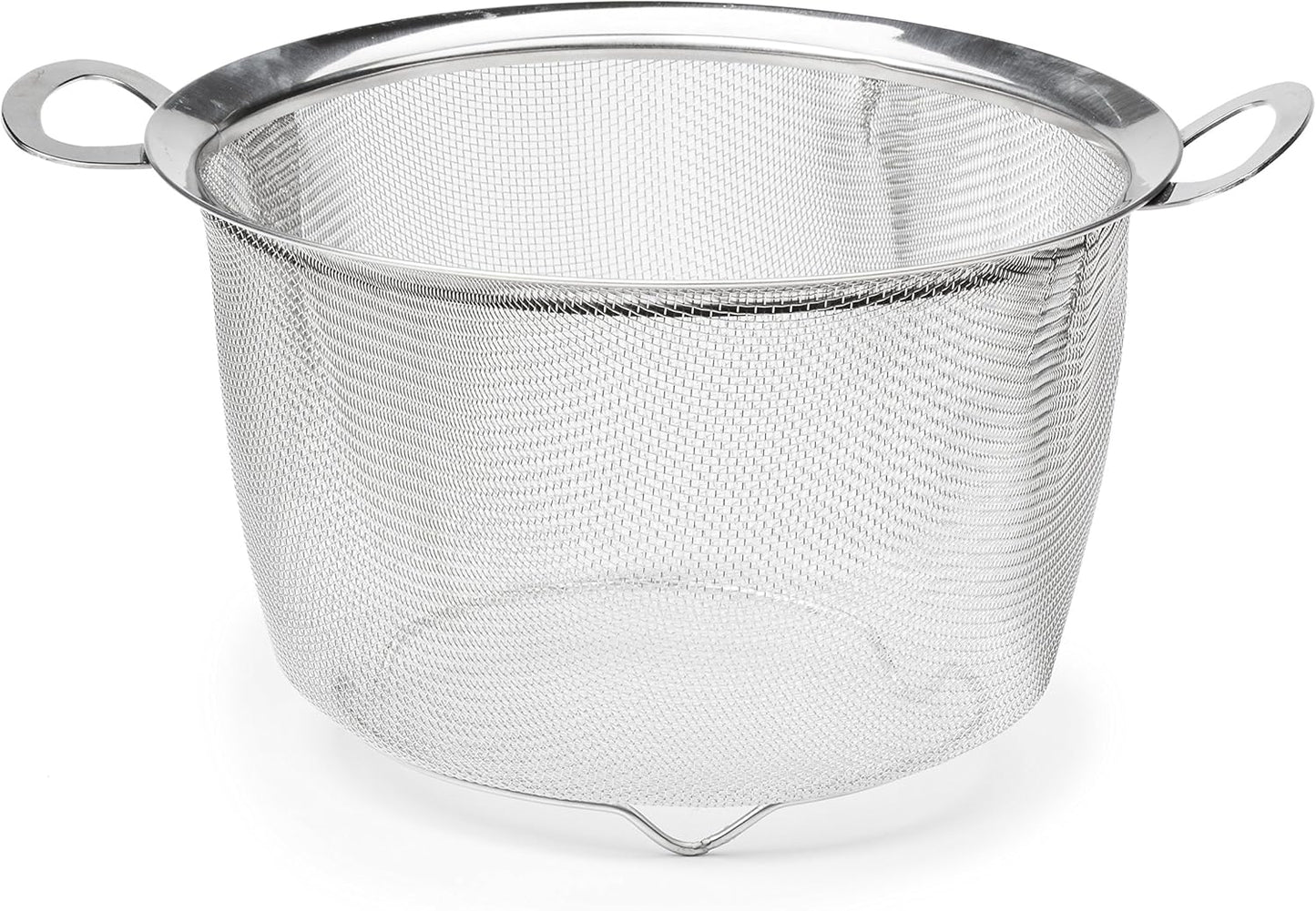 RSVP International Mesh Colander Strainer Basket with Folding Handles, 3 Quarts | For Pasta, Frying, & Salads | Dishwasher Safe | Use in Pressure Cookers | Steaming, Draining & Rinsing