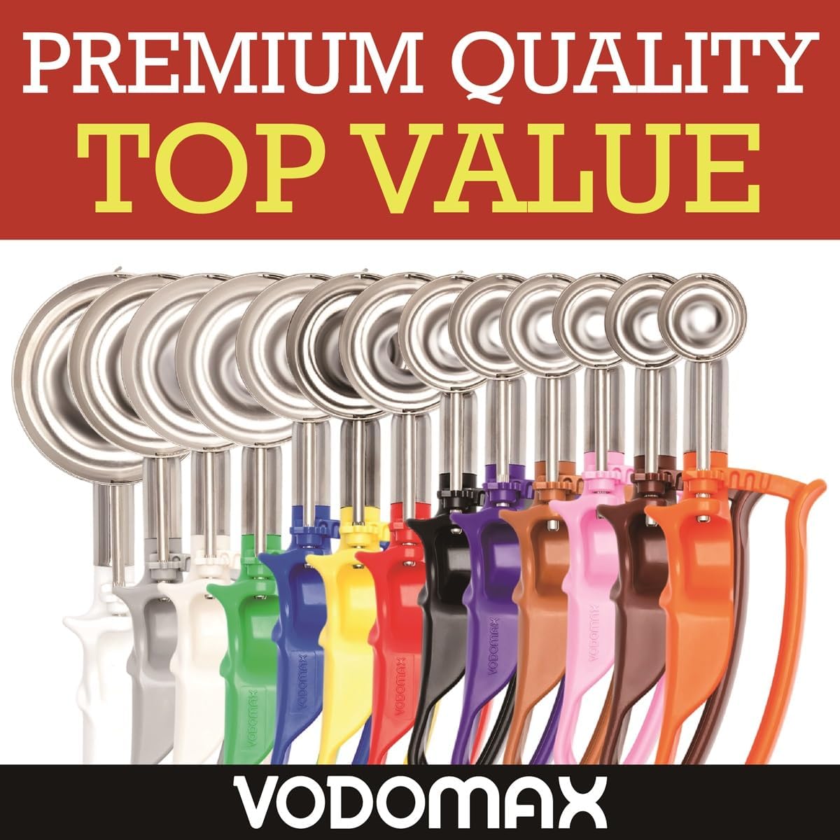Size 100 ORANGE (0.32 oz.) VODOMAX Commercial Food Disher, Cookie Scoop, Stainless 18-10, Non-Spring Design, Portion Control, Ice Cream Scoop, Melon Baller, Meat Ball Scoop, Non Zeroll