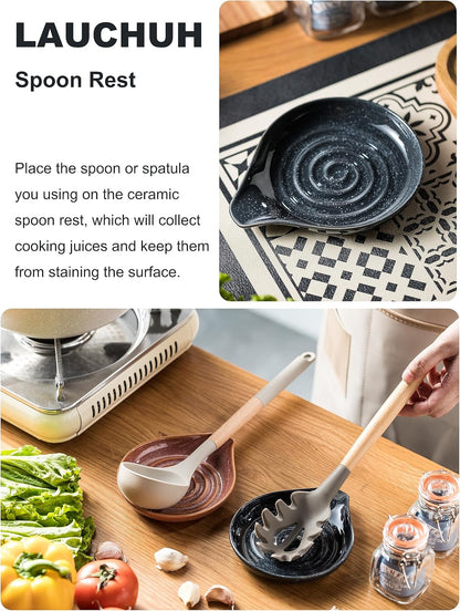 LAUCHUH Spoon Rest, Large Ceramic Spoon Holder for Kitchen Counter Spatula Rest Heat-Resistant Spoon Rest for Stove Top Cooking Utensil Holder, Farmhouse Kitchen Décor for Father's Day, Cream, 5 Inch