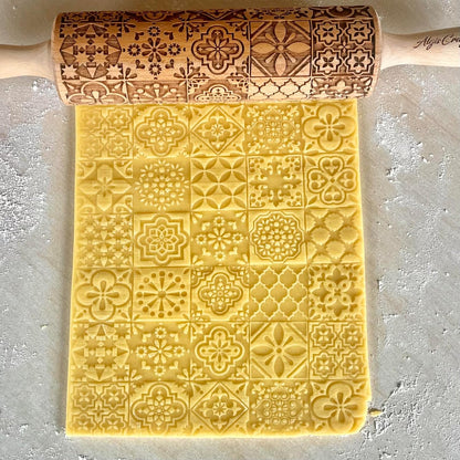 BEEHIVE Embossing Rolling Pin with Pattern. Laser Engraved Embossing Dough Roller for Homemade Cookies and Pottery by Algis Crafts