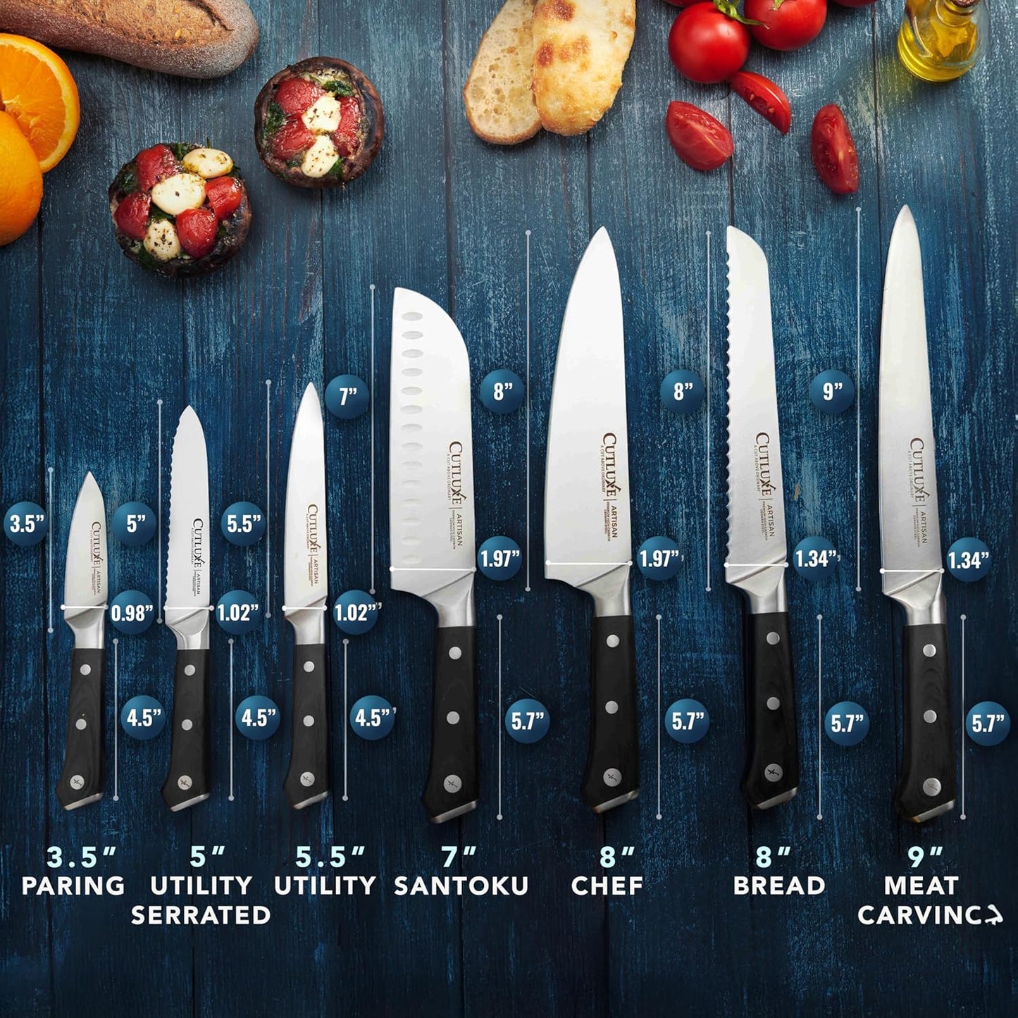 Cutluxe Kitchen Knives, 5 Pcs Chef's Knife Set – Razor Sharp German Steel, Full Tang, Ergonomic Handles – Artisan Series