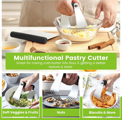 Spring Chef Large Dough Blender & Biscuit Cutter Set, Heavy Duty Stainless Steel Professional Pastry Cutter, Soft Grip, Black