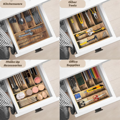KITEISCAT Acacia Wood Expandable Silverware Organizer, Kitchen Utensil Drawer Organizer for Forks & Spoons, 8-Compartment Cutlery Tray, Flatware Holder