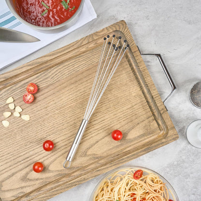 Restaurantware 10.5 in Stainless Steel Ball Whisk - German Standard Egg Beater with Ergonomic Handle, Dishwasher Safe - Manual Mixer Cooking Whisk for Baking, Stirring, Sauces, Beating