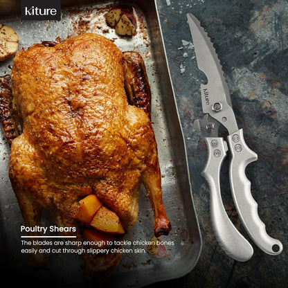 Heavy Duty Kitchen Shears - Premium Stainless Steel Cooking Scissors for Meat, Poultry, Herbs & More | Includes Bonus Herb Scissors & Poultry Shears in Giftable Box by Kiture