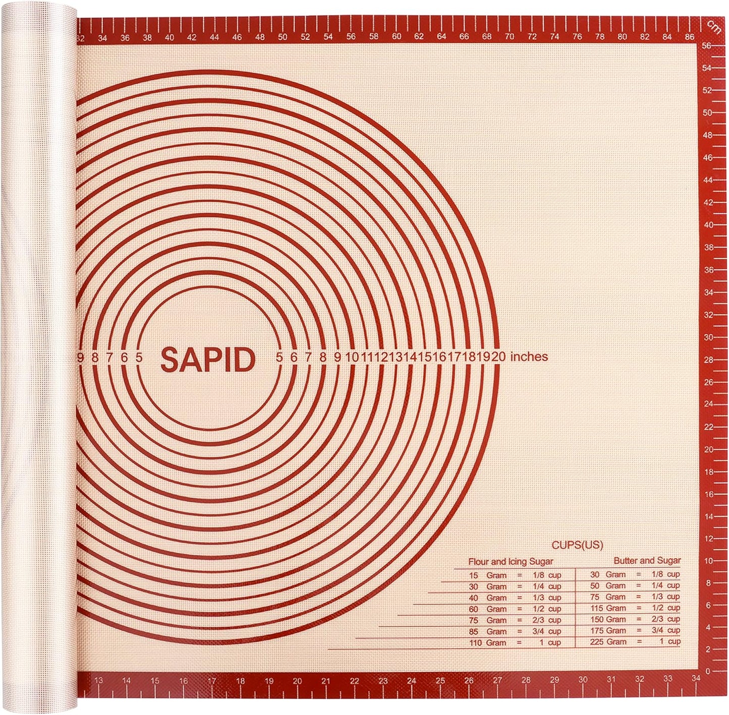 Sapid Extra Thick Silicone Pastry Mat Non-slip with Measurements for Non-stick Silicone Baking Mat Extra Large, Dough Rolling, Pie Crust, Kneading Mats, Countertop, Placement Mats (20" x 28",Gray)