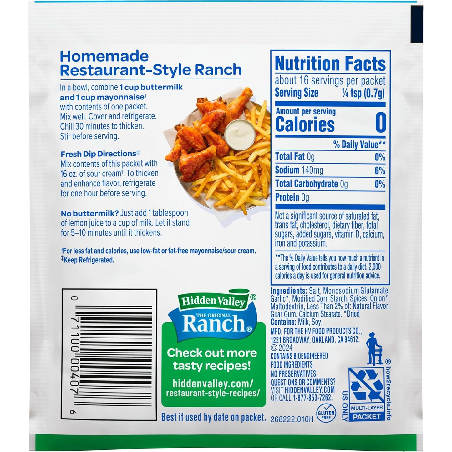 Hidden Valley Original Ranch Restaurant Style Dressing Recipe Mix, 0.4 Ounce (Package May Vary)