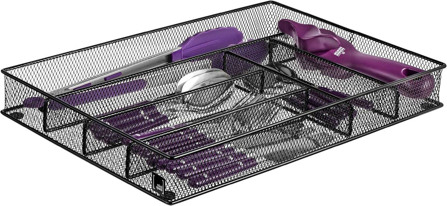 Mindspace Cutlery Organizer Silverware Tray with 6 Compartments | Kitchen Utensil Drawer Organizer | Silverware Tray for Drawer | The Mesh Collection, Silver