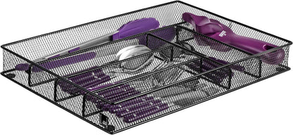 Mindspace Cutlery Organizer Silverware Tray with 6 Compartments | Kitchen Utensil Drawer Organizer | Silverware Tray for Drawer | The Mesh Collection, Silver