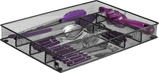 Mindspace Cutlery Organizer Silverware Tray with 6 Compartments | Kitchen Utensil Drawer Organizer | Silverware Tray for Drawer | The Mesh Collection, Silver