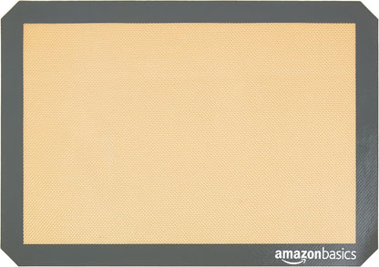 Amazon Basics Silicone Rectangular Baking Mat, Non-Stick, Reusable, Dishwasher Safe, Food Safe, Heat Resistant, 16.5" x 11.6", Beige/Gray, 2-Pack