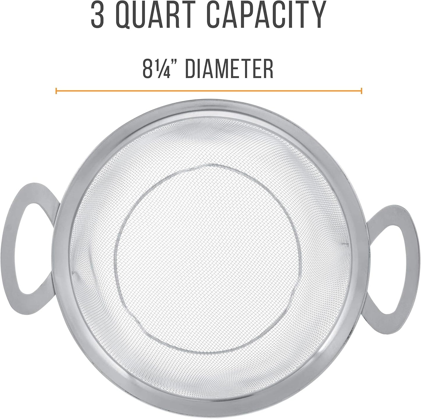 U.S. Kitchen Supply Stainless Steel Colander Strainer Basket - 3-Quart Colander with Resting Feet & Handles - Wide Rim Sieve, Stainless Steel Strainers and Colanders for Kitchen