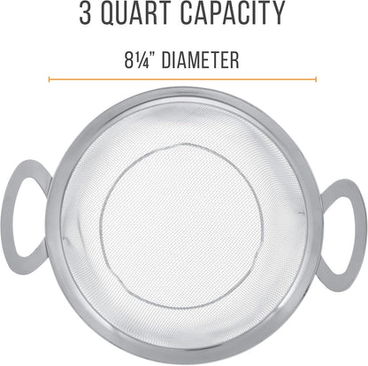 U.S. Kitchen Supply Stainless Steel Colander Strainer Basket - 3-Quart Colander with Resting Feet & Handles - Wide Rim Sieve, Stainless Steel Strainers and Colanders for Kitchen