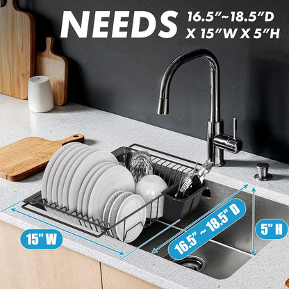 Simple Houseware Over Sink Counter Top Stainless Steel Dish Drainer Drying Rack, Chrome