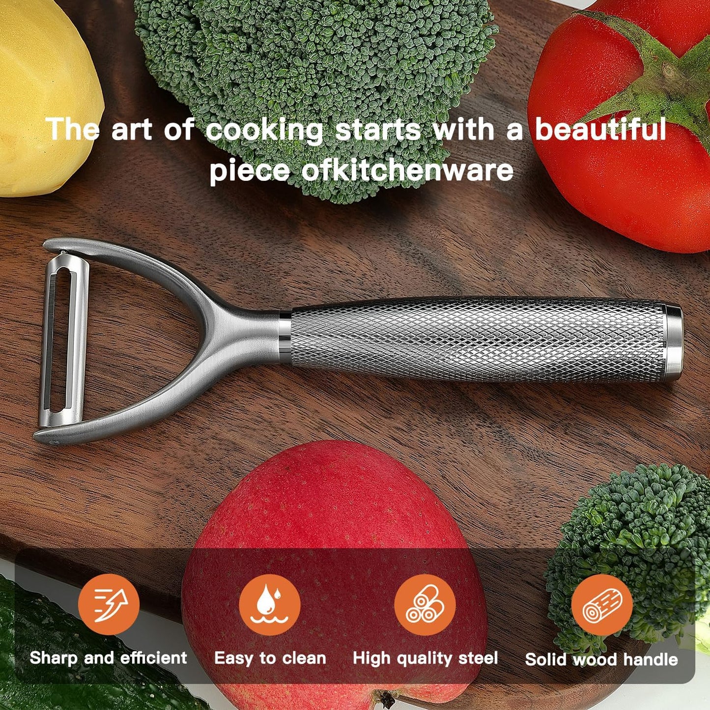 Serrated Blade Premium I Type 304 Stainless Steel Multifunctional Kitchen Peeler Real Wood Handle Ultra Sharp Blade Vegetable Potato Apple（Agarwood）