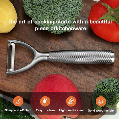 Serrated Blade Premium I Type 304 Stainless Steel Multifunctional Kitchen Peeler Real Wood Handle Ultra Sharp Blade Vegetable Potato Apple（Agarwood）