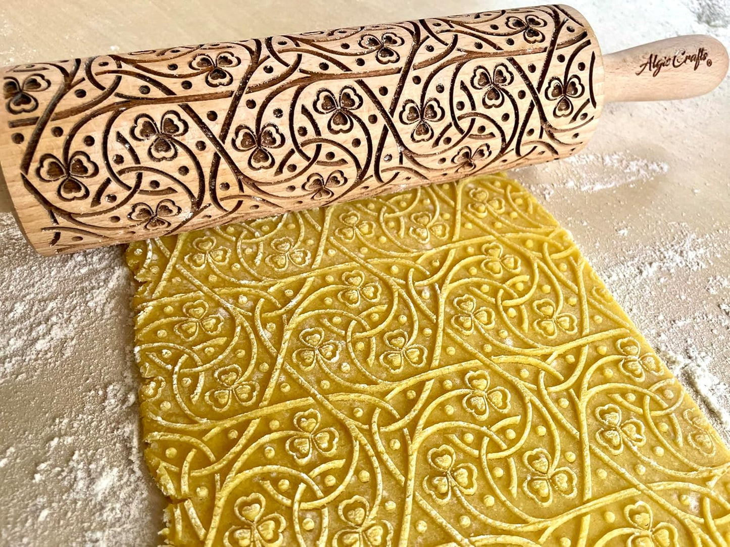 FLOWERING VINE Embossing Rolling Pin. Laser Engraved Dough Roller with Climbing Flowers Pattern for Embossed Cookies or Pottery by Algis Crafts