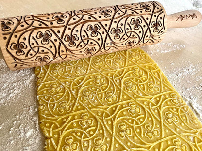 FLOWERING VINE Embossing Rolling Pin. Laser Engraved Dough Roller with Climbing Flowers Pattern for Embossed Cookies or Pottery by Algis Crafts