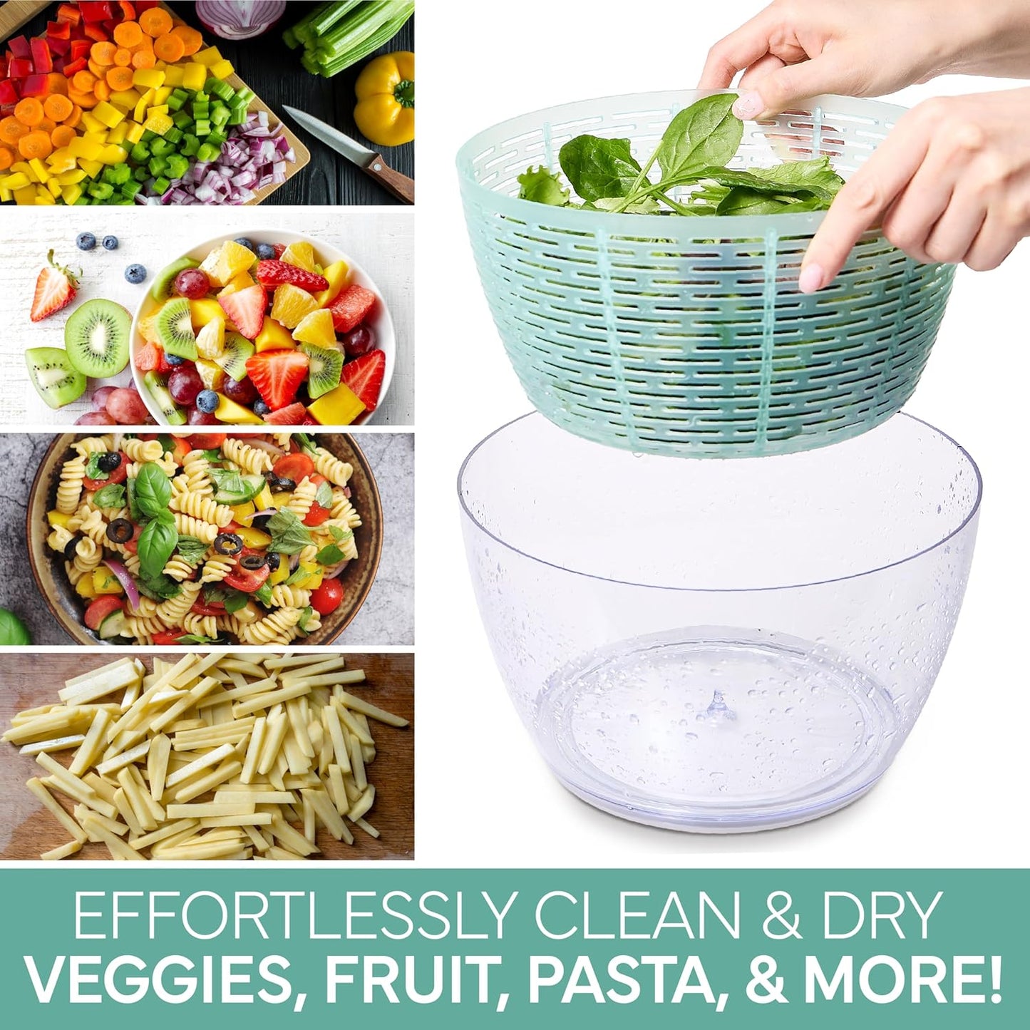 COOK WITH COLOR Electric Salad Spinner, Round 4.5L Capacity – Fast Drying & Easy Spin for Fresh Greens, Cream