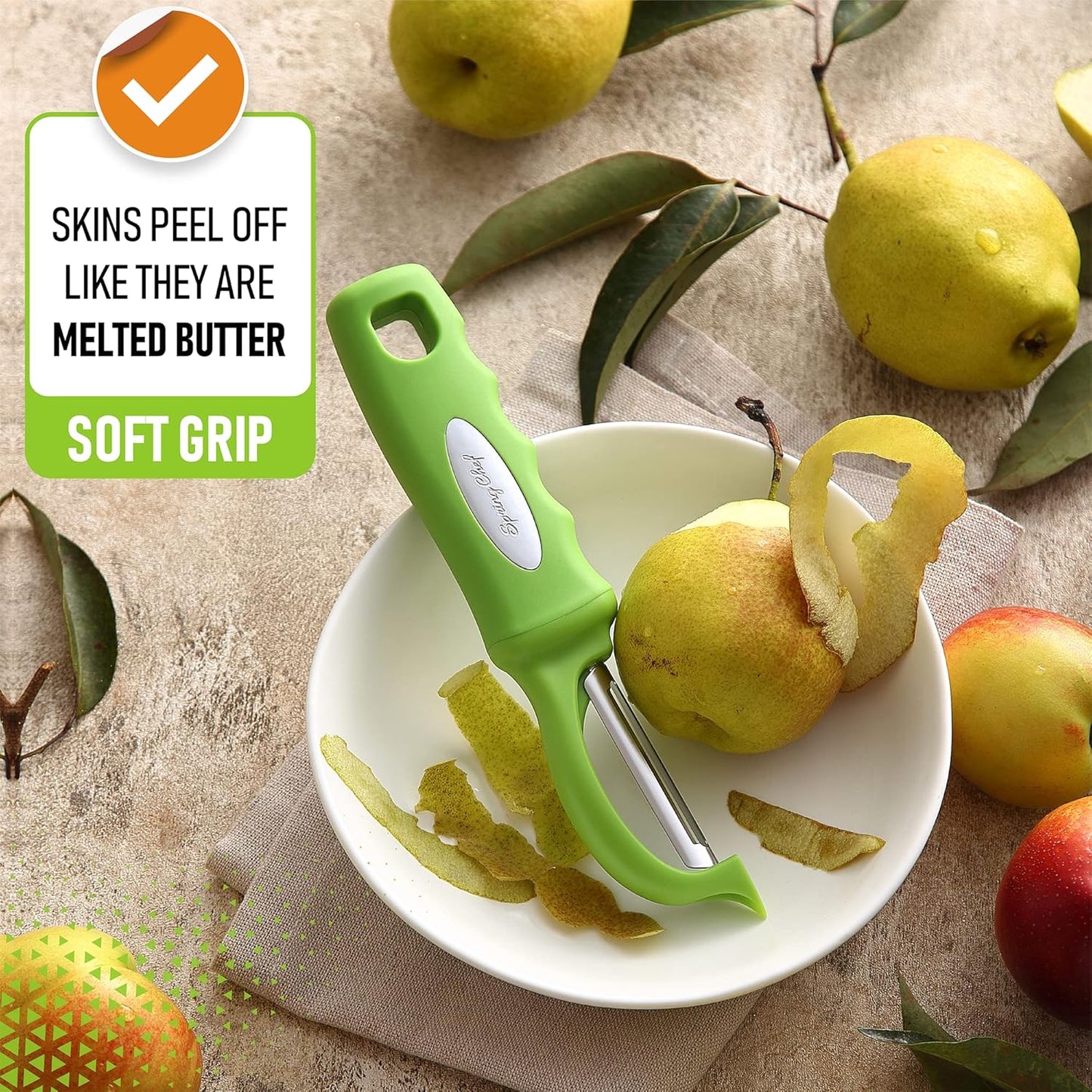 Spring Chef Premium Swivel Vegetable Peeler, Soft Grip Handle and Ultra Sharp Stainless Steel Blades - Perfect Kitchen Peeler For Veggie, Fruit, Potato, Carrot, Apple - Pink Lemonade