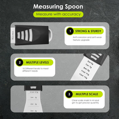 GOCHA Double-Ended Adjustable Measuring Spoon - 9-in-1 Kitchen Tool with Precision Scales (0.5-13ml/g) - Space-Saving Design for Dry & Liquid Ingredients (Black Green)