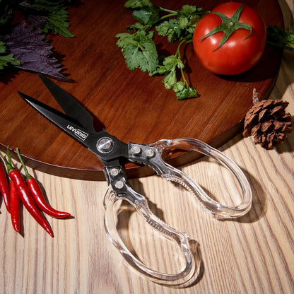 Rust-Resistant Kitchen Scissors, Transparent and Stylish Handle, Suitable For Cutting Various Foods and Their Packaging, Suitable For Large Hands,Colorful Blade