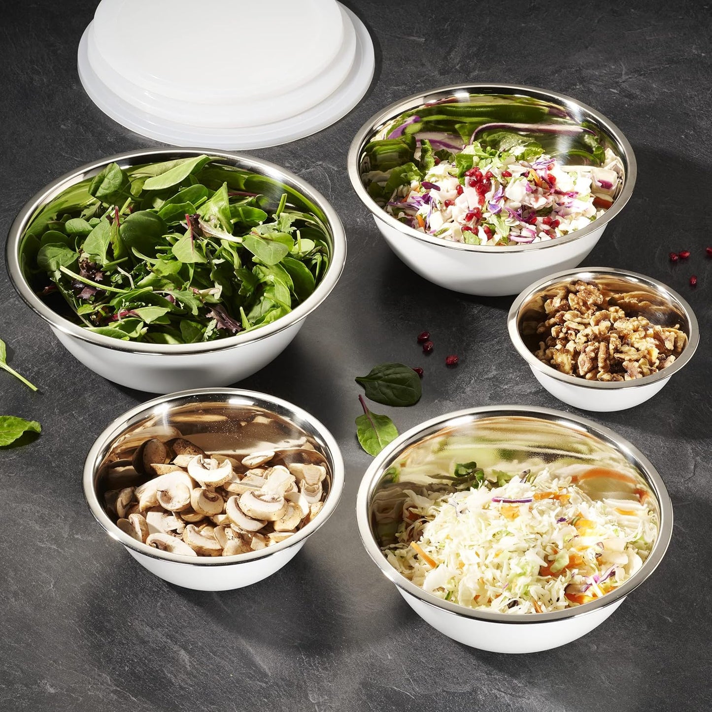 WHYSKO Stainless Steel Mixing Bowl Set, 10 Piece Stainless Steel Mixing Bowls with Lids Set for Food Prep Storage and Serving, Dishwasher Safe for Kitchen Baking Cooking, Silver