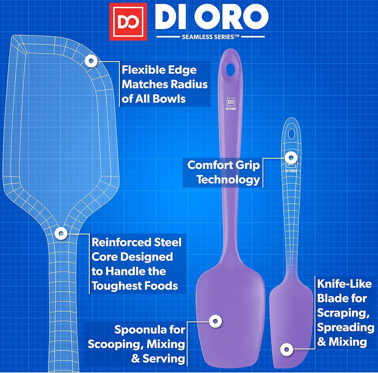 DI ORO Silicone Spatula Set - Rubber Kitchen Spatulas for Baking, Cooking, & Mixing - 600°F Heat-Resistant & BPA Free Silicone Scraper Spatulas for Nonstick Cookware - Dishwasher Safe (3pc, Stone)