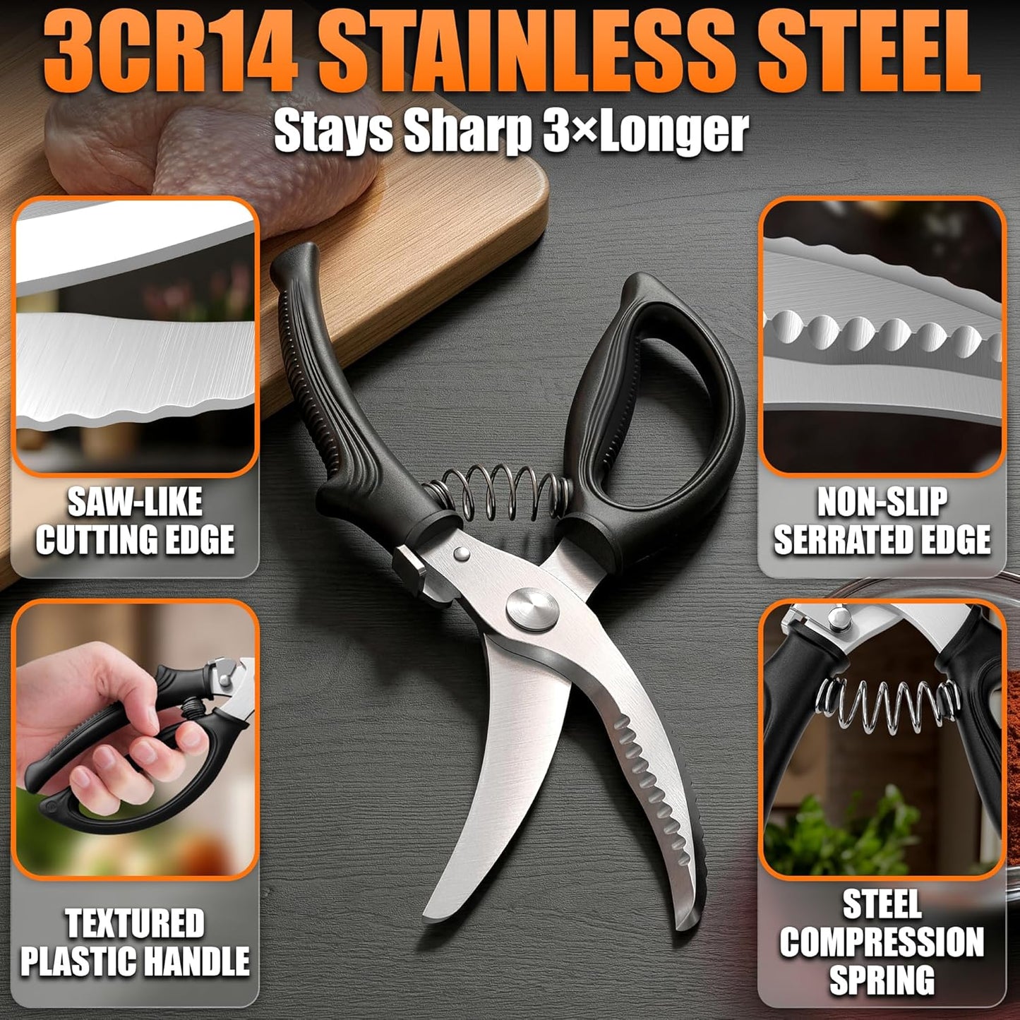 2 in 1 Kitchen Scissors for Food – Stainless Steel Blade & Plastic Cutting Board Scissors with Safety Lock | 9.5" Tomato Knife, Fruit & Vegetable Cutter – Easy-to-Use Kitchen Shears for Meat, Cheese