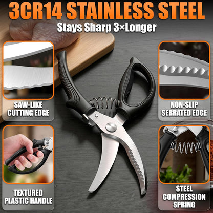 2 in 1 Kitchen Scissors for Food – Stainless Steel Blade & Plastic Cutting Board Scissors with Safety Lock | 9.5" Tomato Knife, Fruit & Vegetable Cutter – Easy-to-Use Kitchen Shears for Meat, Cheese