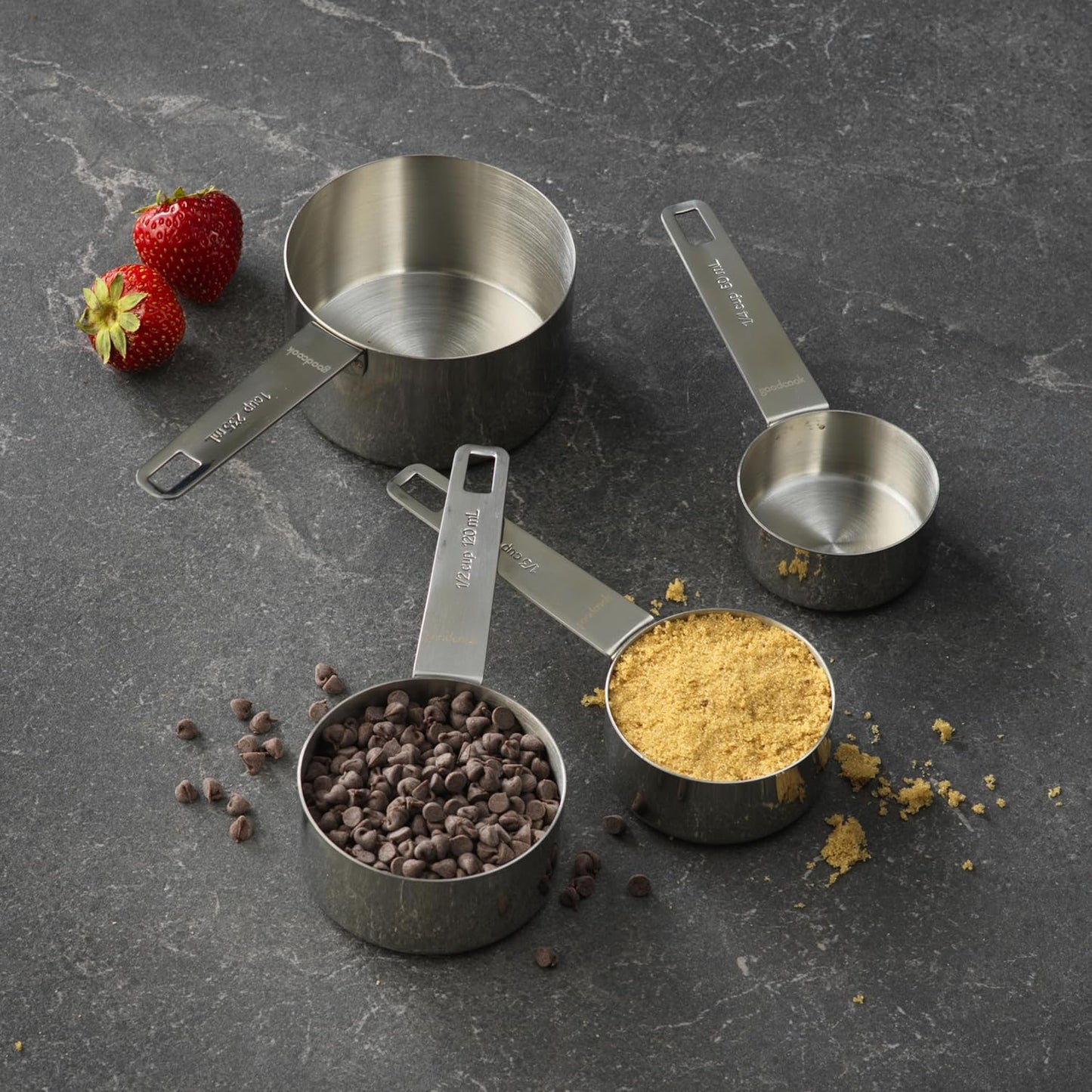 GoodCook Gourmet Measuring Cup Set, Stainless Steel 4-pc., 1/4, 1/3, 1/2, 1 Cup etched measurements