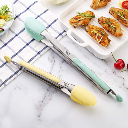 COOK WITH COLOR Stainless Steel Silicone Tipped Kitchen & BBQ Tongs Set, 3 Pc Utensils, Grey