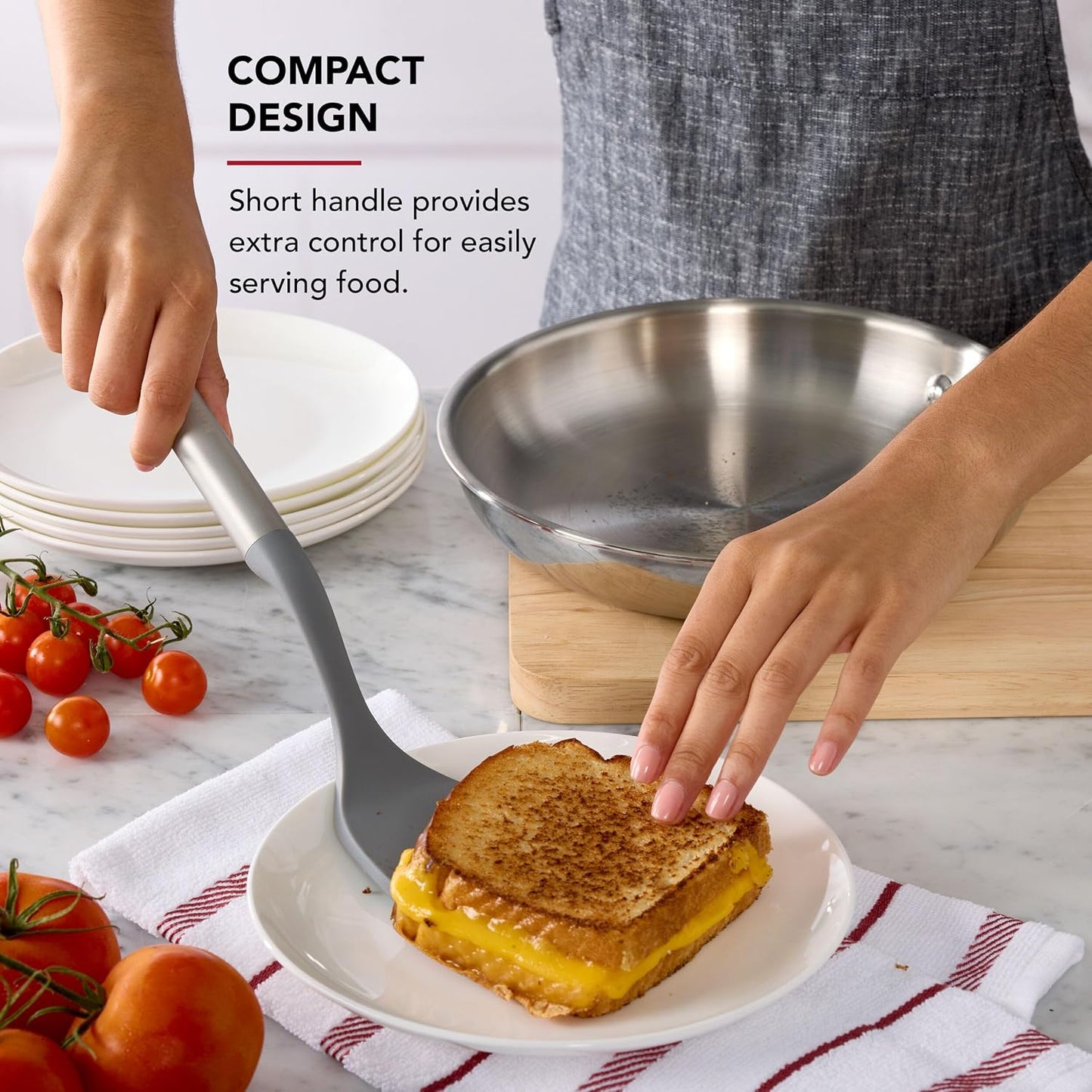 KitchenAid Spoon Spatula with Curved Edges and Stainless Steel Handle, Nonstick Safe, Durable, Dishwasher Safe