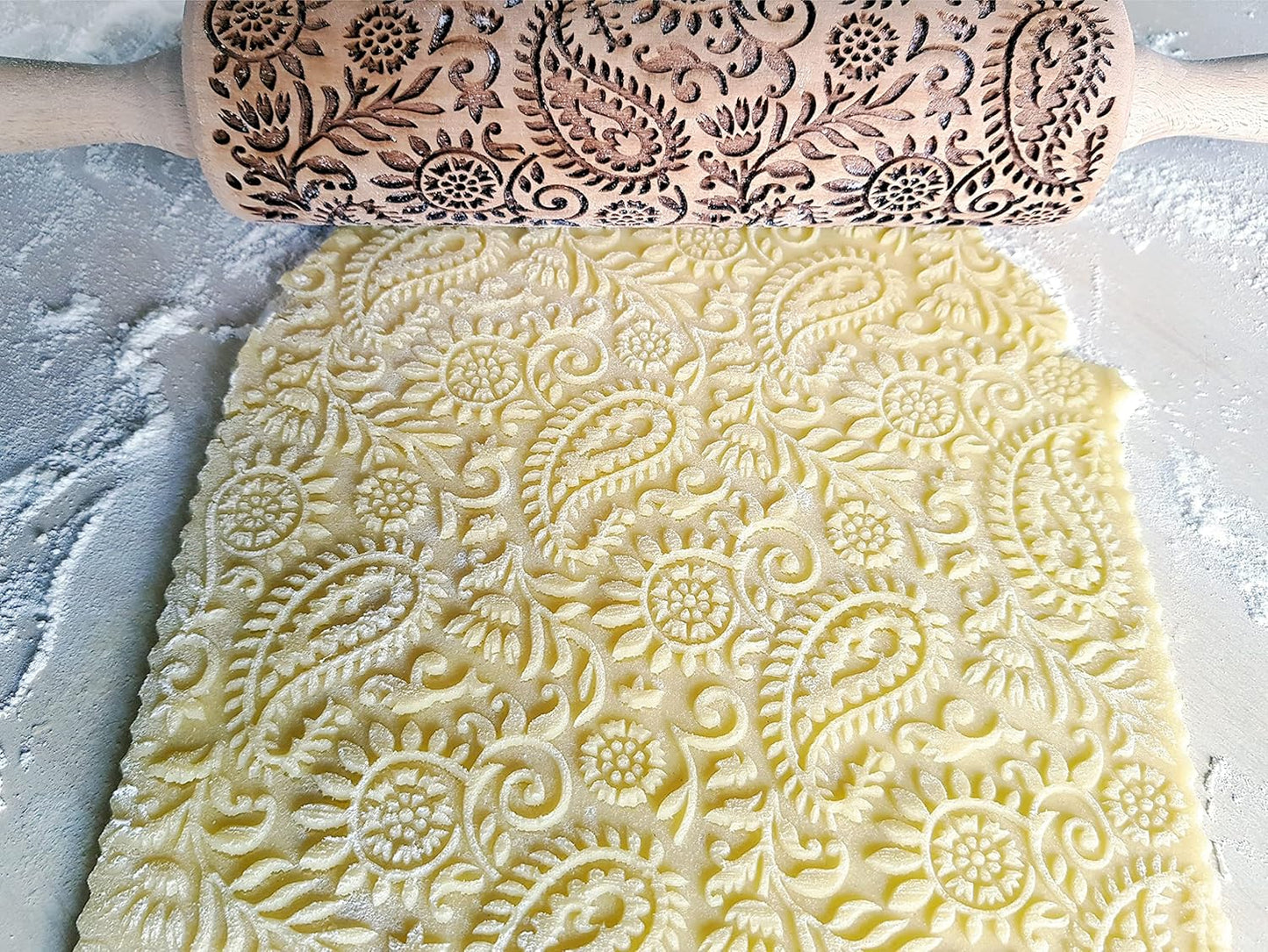 SAKURA TREE Embossing Rolling Pin with Blooming Sakura Flowers Pattern. Dough and Clay Roller for Embossed Cookies Fondant Pottery. Cookie and Ceramic Stamp. Backing Gifts for Women by Algis Crafts
