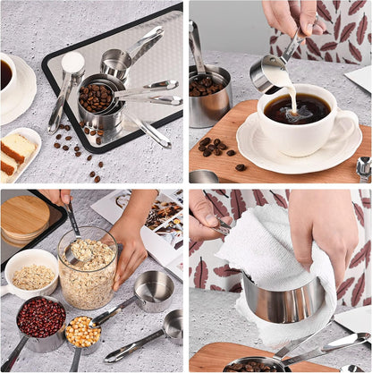 Copper Measuring Cups and Spoons Set, Stainless Steel Measuring Cups and Spoons Set 12, Metal Measuring Cups Set, 5 Measuring Cup Set and 6 Copper Measuring Spoons &Leveler for Kitchen