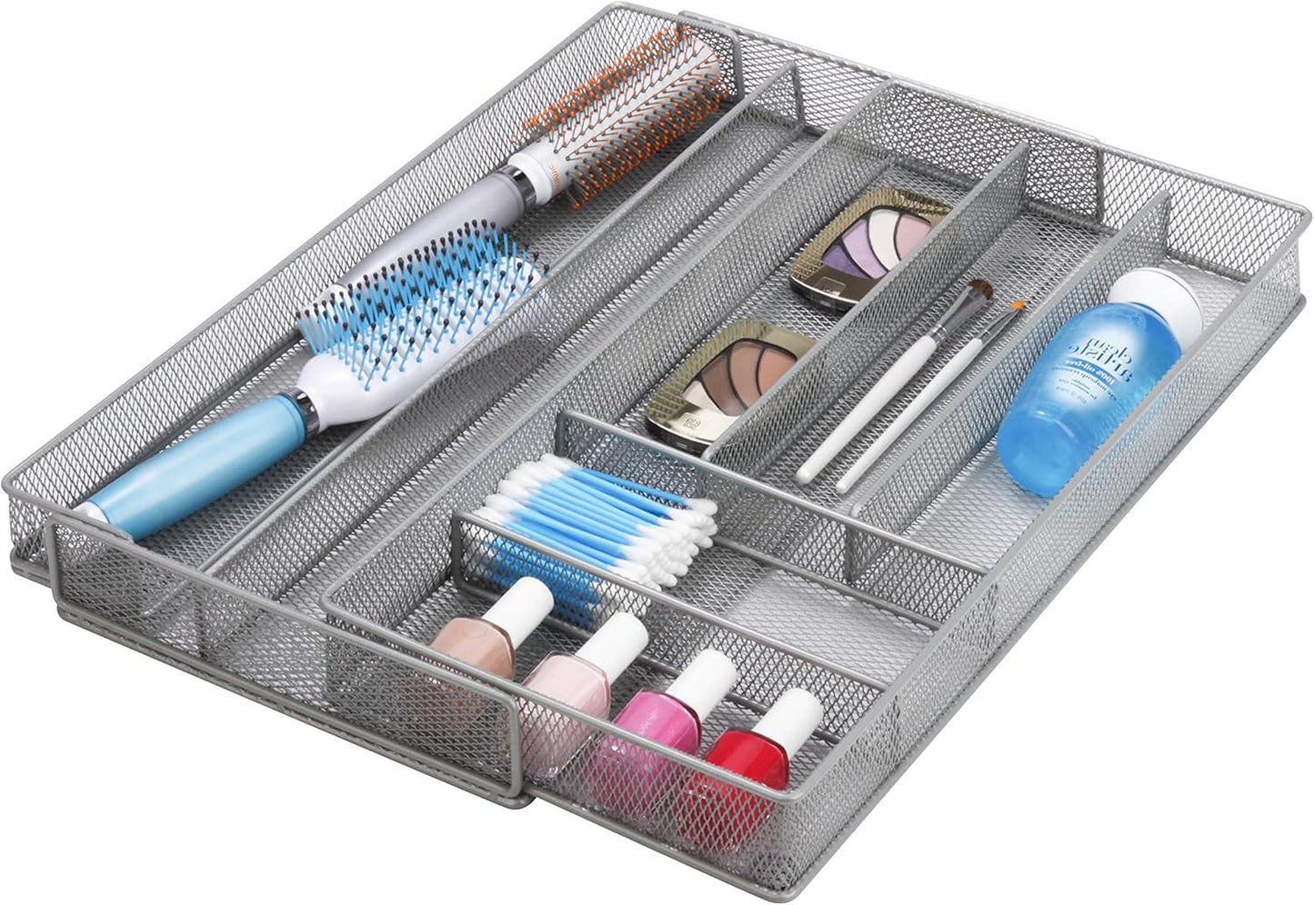 Honey-Can-Do Expandable Steel Mesh Drawer Organizer, 7 Compartments, Silver, Adjustable 11.5 to 20 Inches Wide