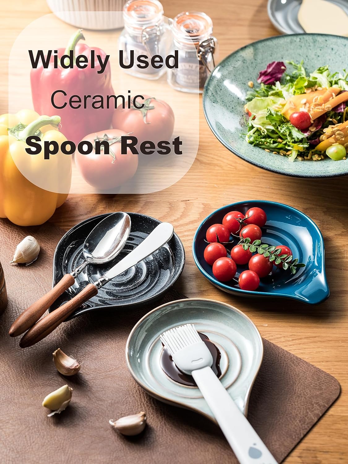LAUCHUH Spoon Rest, Large Ceramic Spoon Holder for Kitchen Counter Spatula Rest Heat-Resistant Spoon Rest for Stove Top Cooking Utensil Holder, Farmhouse Kitchen Décor for Father's Day, Cream, 5 Inch