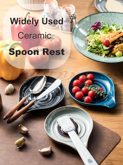 LAUCHUH Spoon Rest, Large Ceramic Spoon Holder for Kitchen Counter Spatula Rest Heat-Resistant Spoon Rest for Stove Top Cooking Utensil Holder, Farmhouse Kitchen Décor for Father's Day, Cream, 5 Inch