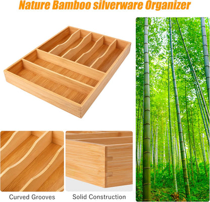 Bellsal Silverware Organizer Kitchen Drawer Organizer Expandable Bamboo Utensil Holder Cutlery Tray for Kitchen Utensil and Flatware Bedroom Office
