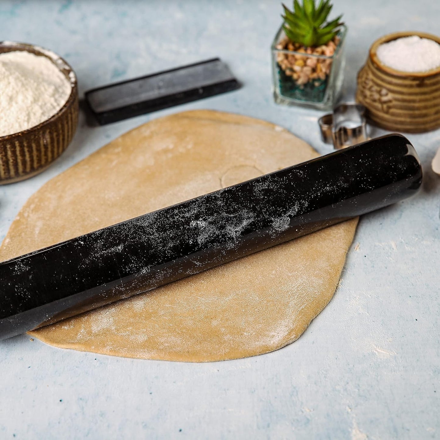 Marblous Krafts Marble French Rolling Pin for Dough, Black 12.5" Inches marble rolling pin with stand - rolling pins for baking and dough roller.