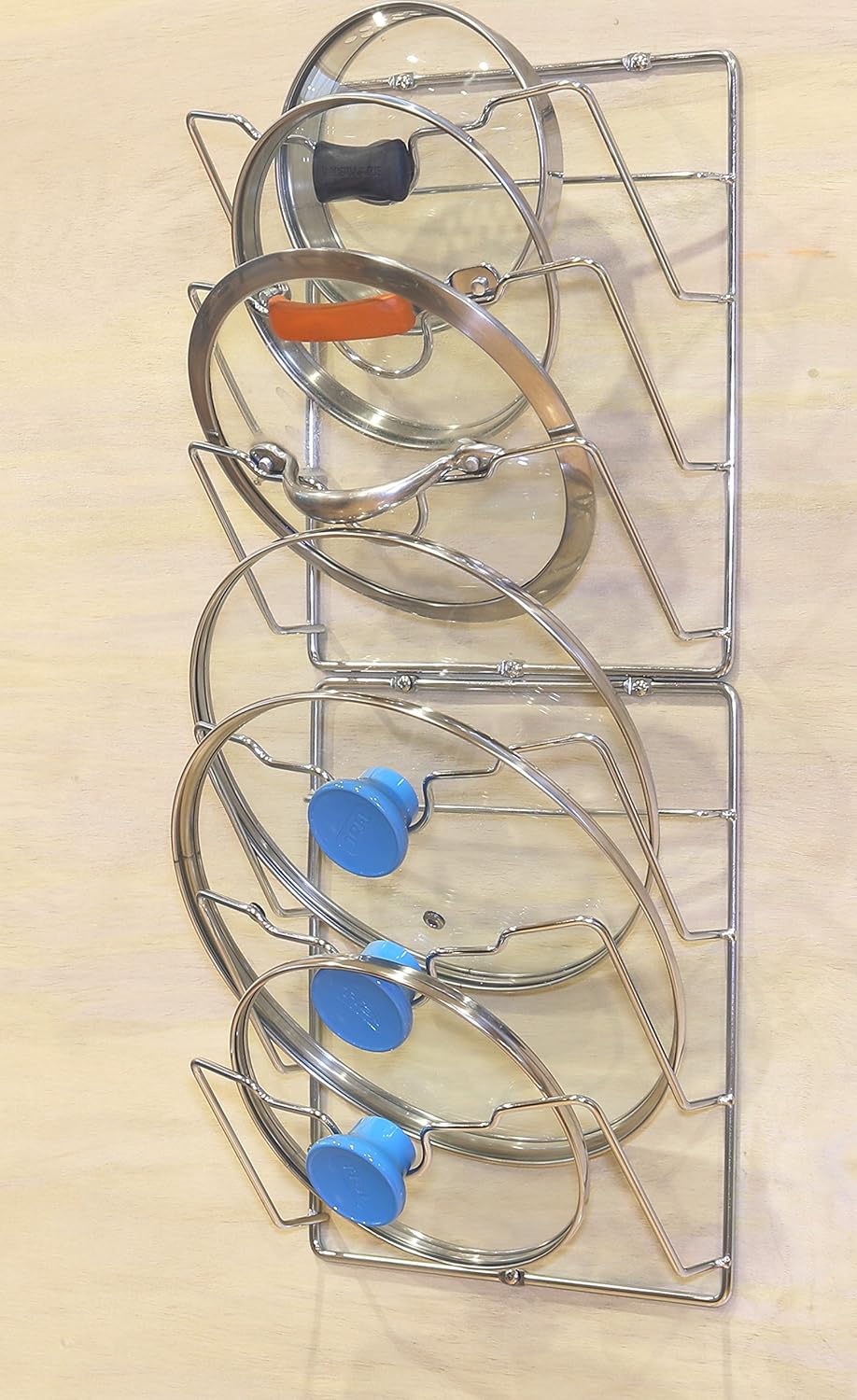 Simple Houseware 2-Pack Cabinet Door/Wall Mount Pot Lid Organizer Rack, 9.5" W x 4.5" D x 11.5”H, Chrome