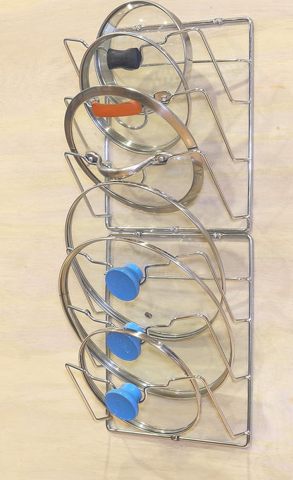 Simple Houseware 2-Pack Cabinet Door/Wall Mount Pot Lid Organizer Rack, 9.5" W x 4.5" D x 11.5”H, Chrome