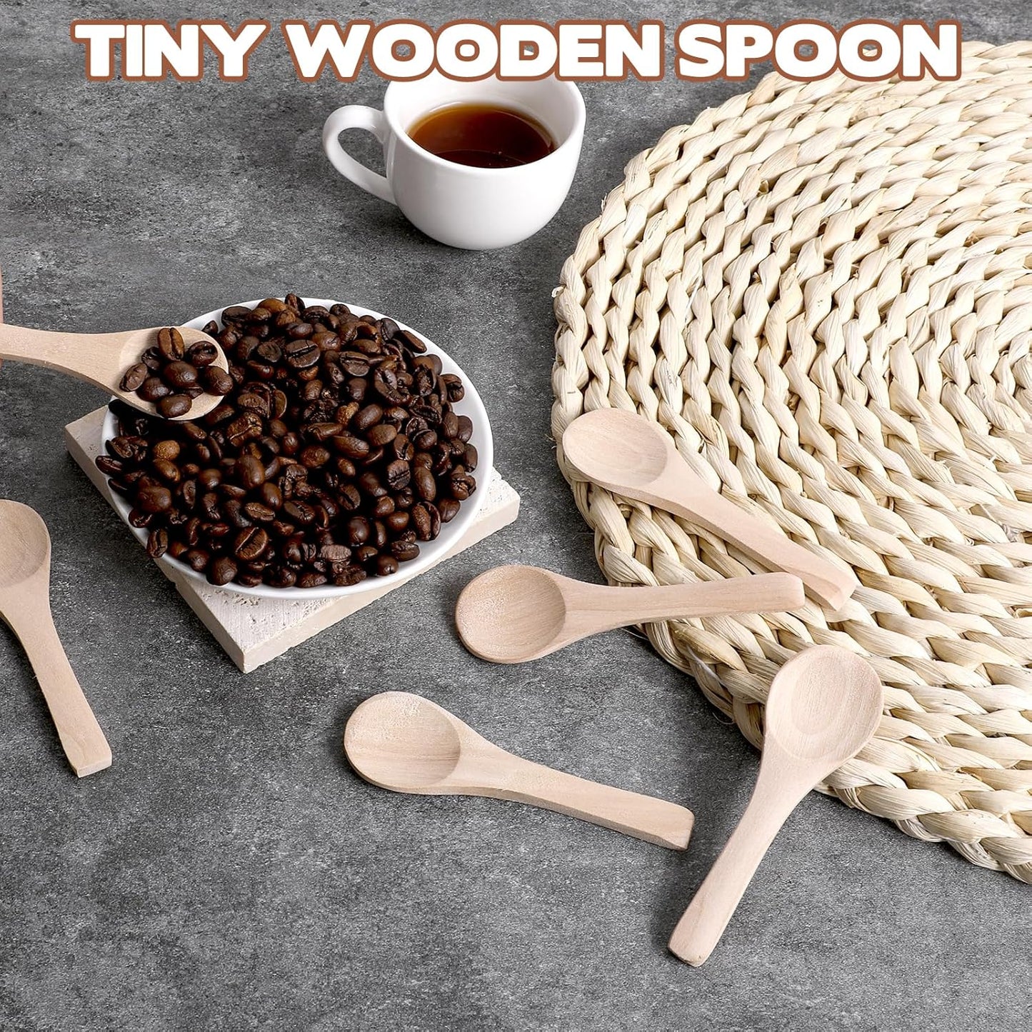 6PCS Salt Spoon, Small Wooden Spoons, 3.94 Inch Mini Teaspoons for Honey, Sugar, Spice Jars, Coffee, Jam, Condiments, Ideal Kitchen Gift (Wood Color)