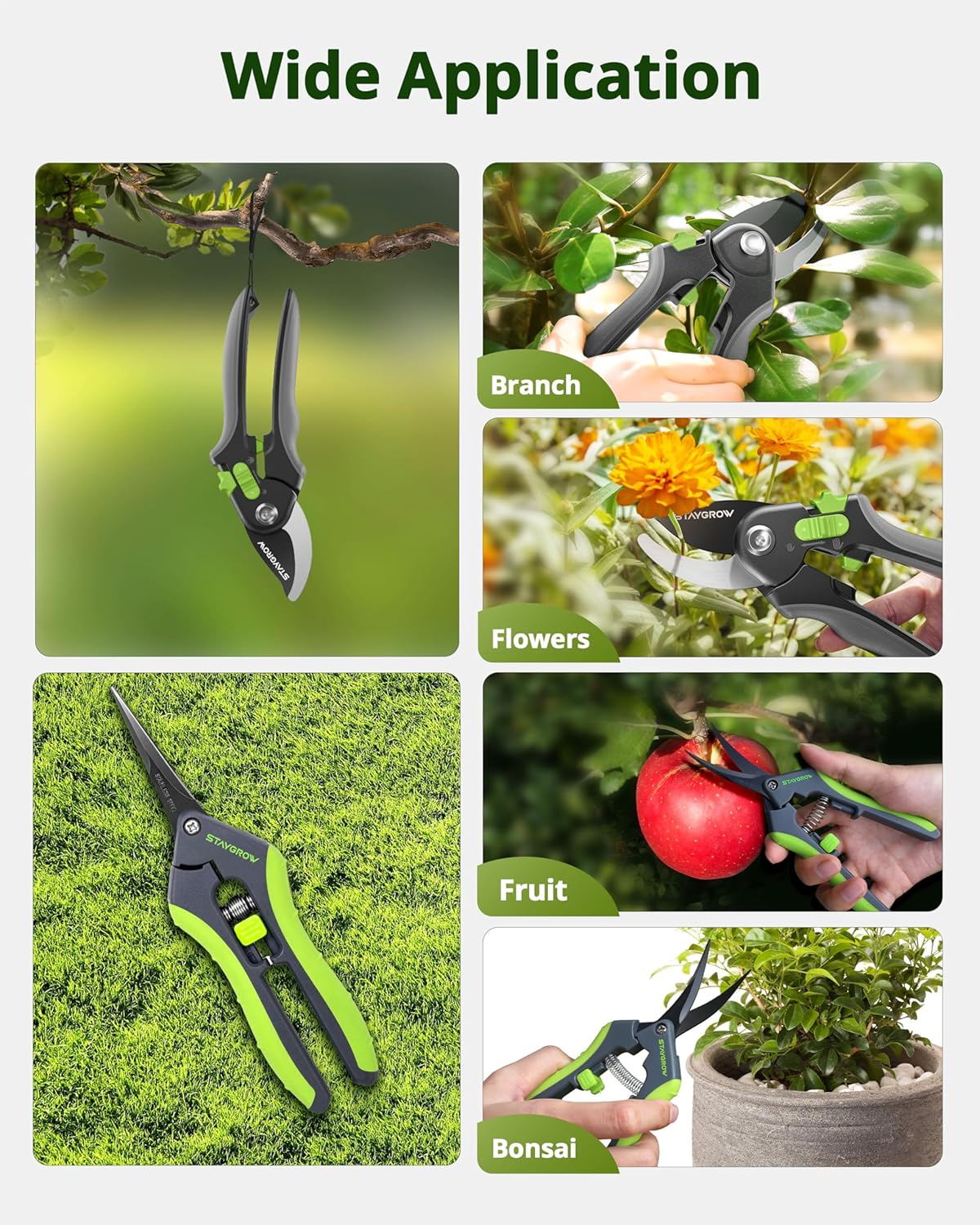 2pcs 6.5" Pruning Shears for Gardening, Ultra Sharp Garden Scissors for Precise Cuts, Stainless Steel Bonsai Clippers with Spring Loaded, 6.5 Inch Garden Shears (1pc Straight & 1pc Curved)