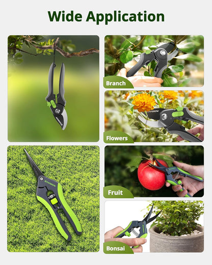 2pcs 6.5" Pruning Shears for Gardening, Ultra Sharp Garden Scissors for Precise Cuts, Stainless Steel Bonsai Clippers with Spring Loaded, 6.5 Inch Garden Shears (1pc Straight & 1pc Curved)