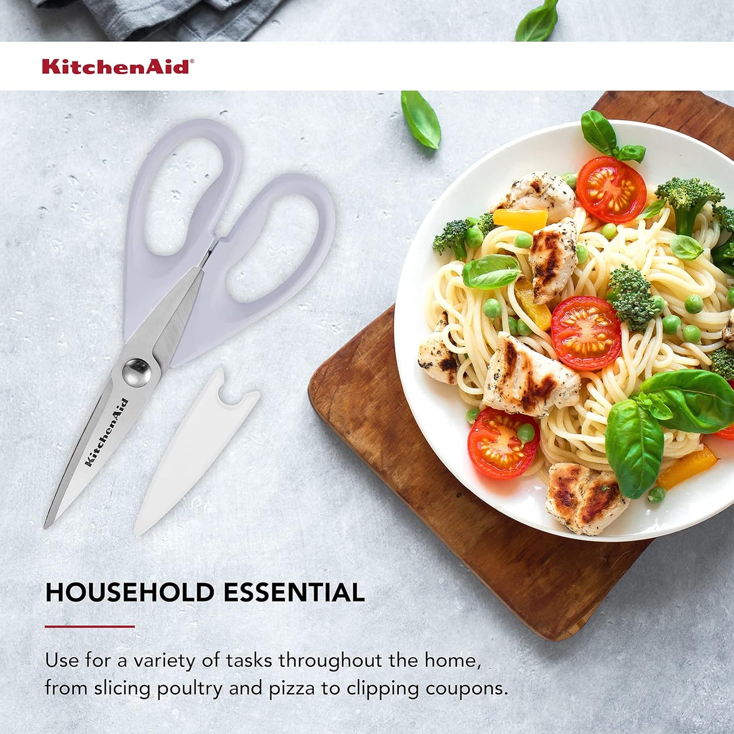 KitchenAid Multipurpose Shear Set, Versatile Scissors with Nutcracker, Bottle Opener, Ergonomic Handles with Protective Blade Covers, 2 Piece
