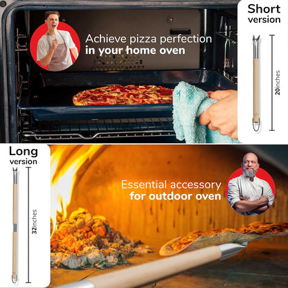 Senwosa Pizza Turner Fork & Bubble Popper - Easy Pizza Rotation for Evenly Baked Crust - Adjustable Handle [26"-32”]